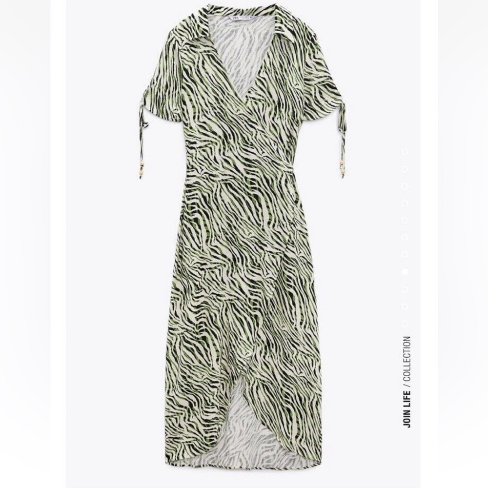 ZARA Animal Print Wrap Dress ECRU/KHAKI - Picture 1 of 13